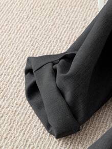 Franclia Women's Casual Fashion Stand Collar Pocket Sleeve Hem Thin Blazer Jacket - Black - View 3