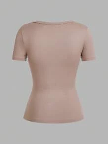 SHEIN EZwear 女式深 V 领紧身休闲短袖上衣和长袖打底 T 恤三件套，适合春夏季 - 彩色 - 查看 6