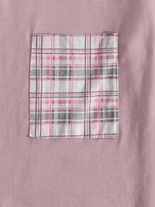 EURMUSE Cotton 3pcs/Set Women' S Plaid Print Pajamas &Shorts And Pocket Detail Homewear Pajama Set - Lilac Purple - View 5