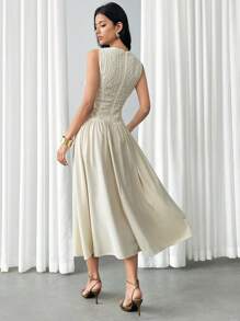 Modelyn Váy chắp vá thanh lịch đến giữa bắp chân dành cho nữ vào mùa hè - Màu be - Xem 2