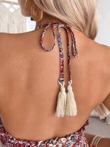 SHEIN Đầm hở lưng in họa tiết toàn thân thời trang mùa hè cho bà bầu - Nhiều màu - Xem 6