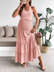 SHEIN 2pcs Maternity Tassel Outfit, Summer Clothes, Suitable For Relaxation And Vacation - Pink - View 2