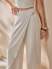 CLARA VERO Pantalones largos de verano para mujer, de cintura alta, estilo holgado y pernera ancha, de color liso
