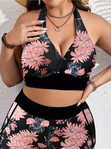 Swim Lushoire Plus Size Random Digital Print Deep V-Neck Sexy Supportive Beach/Pool/Sports Swimsuit Top For Summer Beach Vacation - Multicolor - View 4