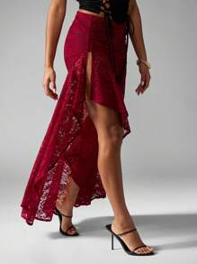 MISSGUIDED Chân váy ren dài, lệch vai, chất liệu cao cấp, chất liệu bất đối xứng, thích hợp cho tiệc tối, sự kiện trang trọng, đám cưới, kỳ nghỉ hoặc khiêu vũ. - Màu tím - Xem 1