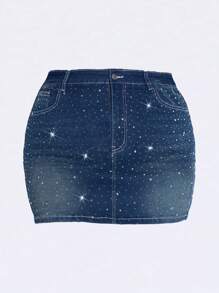 ROMWE Grunge Punk Plus Size Denim Mini Skirt, Fashionable For Summer