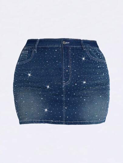 Grunge Punk Plus Size Denim Mini Skirt, Fashionable For Summer