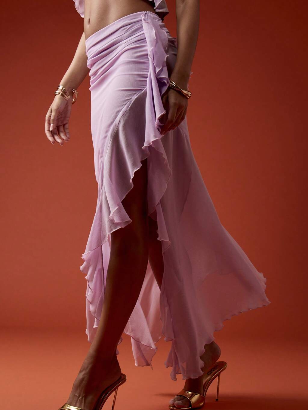 MISSGUIDED Gonna midi a strati con volant in chiffon e orlo asimmetrico