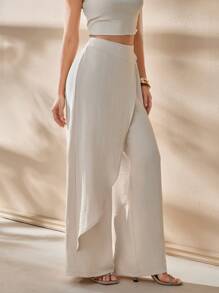 CLARA VERO Pantalones largos de verano para mujer, de cintura alta, estilo holgado y pernera ancha, de color liso