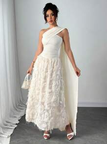 Airlisse Abito da donna elegante e fluido, con toppework arricciato, motivo floreale a strati, adatto per vacanze
