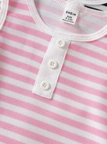 4-Piece Baby Girl Casual Versatile Striped Sleeveless Top And Pants Set Suitable For Spring And Summer Daily Wear - Multicolor - View 5