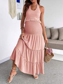 SHEIN 2pcs Maternity Tassel Outfit, Summer Clothes, Suitable For Relaxation And Vacation - Pink - View 6
