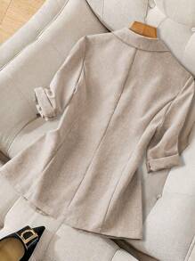 Franclia 女式休闲时尚翻领口袋轻便西装外套 - 杏色 - 查看 2