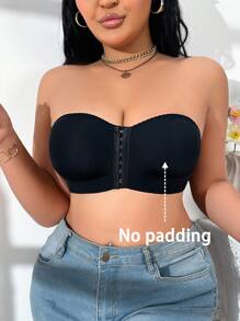 SHEIN 大码无钢圈前扣无缝胸罩 - 黑色 - 查看 4