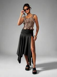 MISSGUIDED Top con tirantes de volantes y pliegues, estampado de leopardo, para fiestas de verano, salidas nocturnas, festivales, escote con volantes, bustier casual para eventos sociales - Multicolor - Ver 3