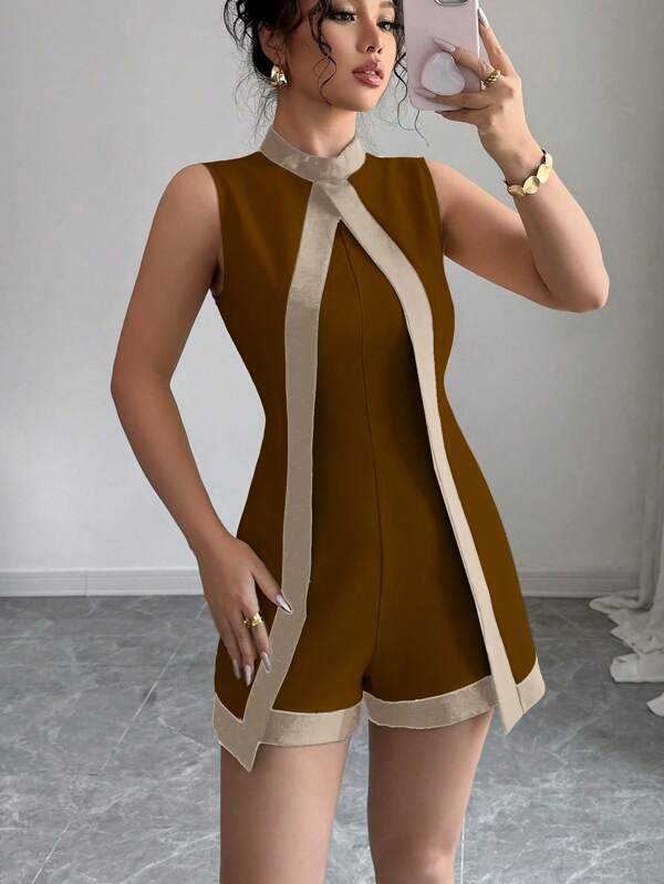 Gloray Women's Minimalist Elegant Color Blocking Cape Romper