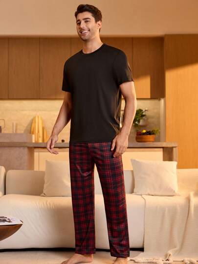 Manfinity Underwear&Sleepwear Basics بنطلون رجالي منزلي كاجوال مطبع بالمربعات