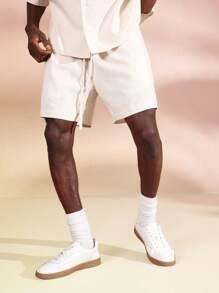 SUMWON Bộ đồ Linen Look Summer Lounge Co-Ord Set Áo sơ mi tay ngắn Beach Resort Quần short thoải mái Bộ đồ hai mảnh giải trí cho kỳ nghỉ Đảo - Màu Khaki - Xem 4