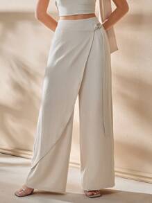 CLARA VERO Pantalones largos de verano para mujer, de cintura alta, estilo holgado y pernera ancha, de color liso