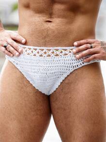 Manfinity Swimmode 男士纯色镂空针织三角裤、泳装和沙滩装