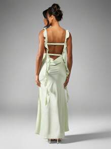 MISSGUIDED Đầm Maxi Cổ Chữ V Dây Xếp Nếp Đầm Dạ Hội Dự Tiệc Cưới Trang Trọng Dài Đến Sàn Dịp Đặc Biệt Xẻ Tà Bên Hông Phù Dâu Thanh Lịch Giáng Sinh - màu xanh lá - Xem 2