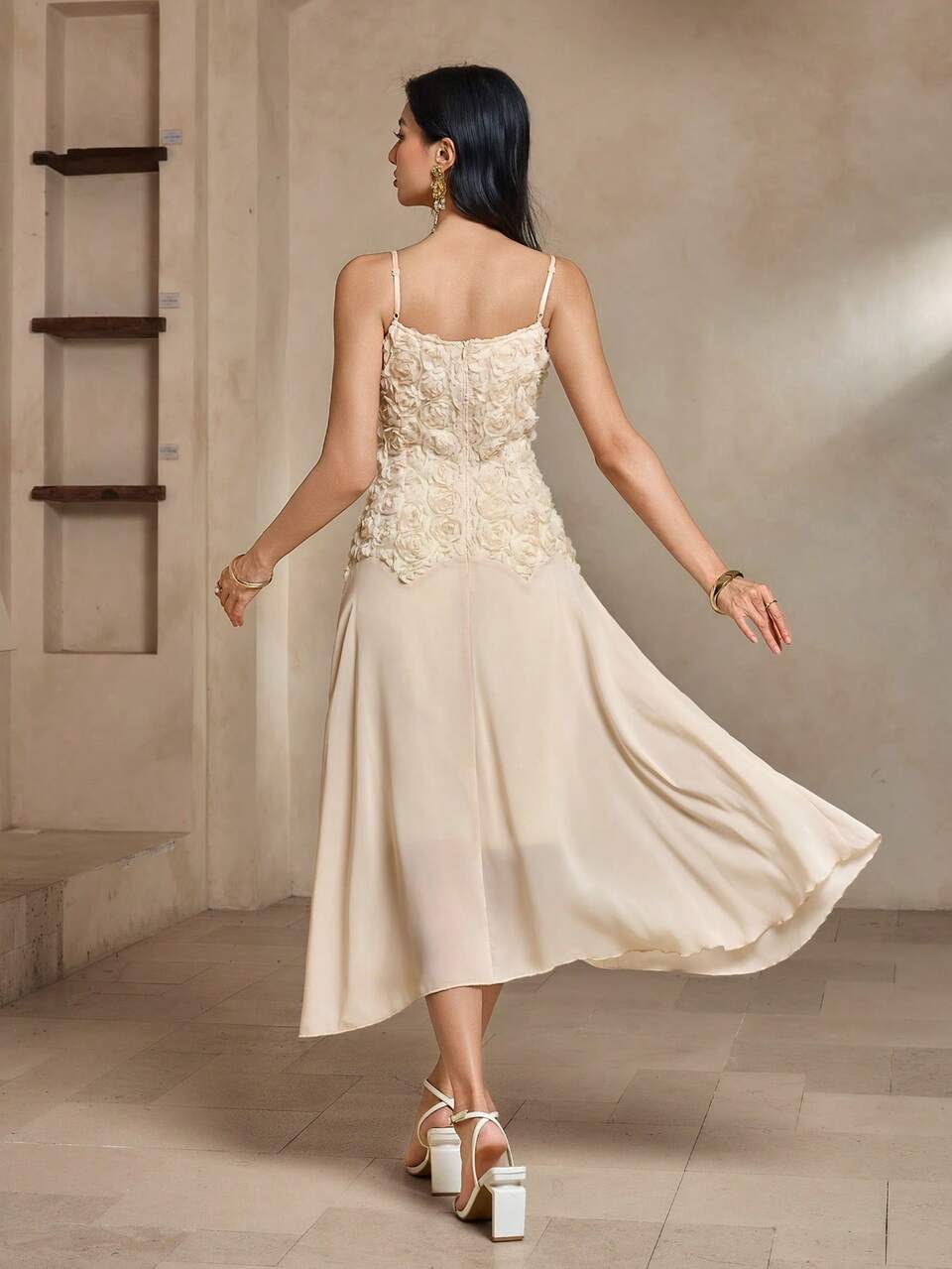 Elegant Sleeveless Round Neck Patchwork Midi Dress For Women, Summer,Formal Women Dresses
