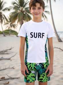 Tween Boys Summer Tropical Swimwear, Random Print Swim Trunks - Multicolor - View 1