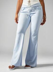 MISSGUIDED Calça de Moletom com Perna Flare, Roupa de Estar em Casa com Estampa de Coração, Confortável, Calça de Ioga, Calça Atlética Flare para o Outono e Inverno, Calça de Lazer