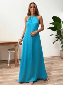 RueChic Robe dos nu avec volant à l'ourlet et bretelles
