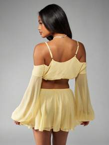 MISSGUIDED Two Piece Co Ord Set Off Shoulder Puff Sleeve Crop Top Mini Skirt Festival Summer Party Beach Resort Holiday Spring