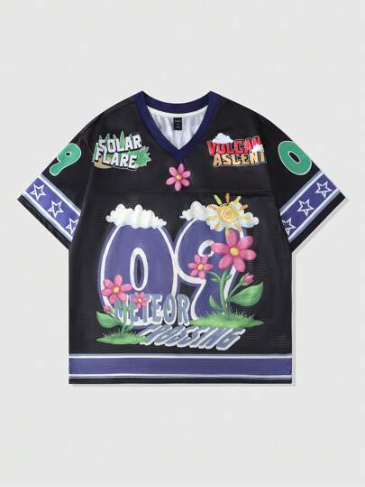 Prep T-shirt de sport à manches courtes, en tissu maille et patchwork, jersey de sport