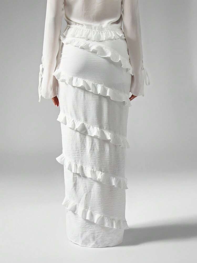 MISSGUIDED Linen Feel Ruffle Tiered Maxi Skirt With Long Side Split
