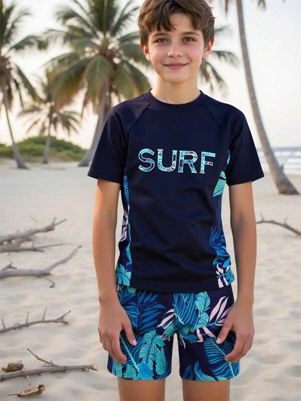 Costum de baie pentru plajă cu imprimeu tropical Tween Boy