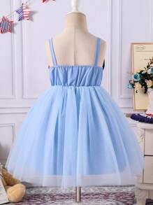 SHEIN Glamorique Kids Young Girl Blue Casual Strap Dress, Minimalist & Elegant, Suitable For Commuting, Appropriate For 4th Of July Girls American Dress Party Dresses For Girls - Blue - View 2