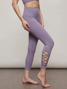 Activina Mujeres Leggings deportivos simples y lisos con calados - Gris - Ver 1