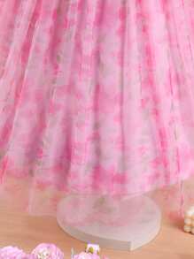SHEIN Glamorique Kids 青少年女孩花卉印花优雅夏装，青少年甜美礼服 - 粉色 - 查看 6