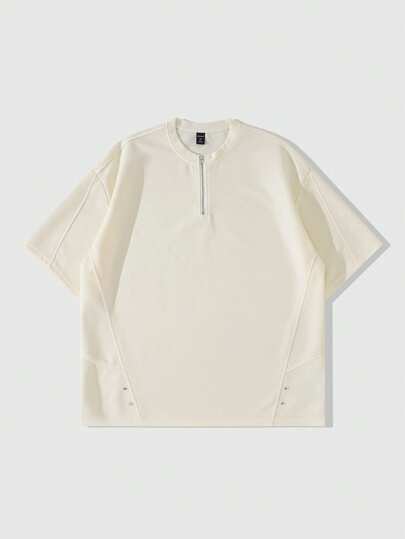 ROMWE Avant Camiseta de cuello redondo casual para hombre con cremallera de metal, holgada, de verano