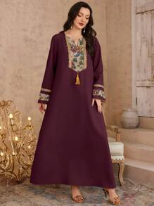 Al Najma Túnica con cinturón y estampado floral 3D y Vestido largo tradicional de Oriente Medio, para primavera/verano, modesto