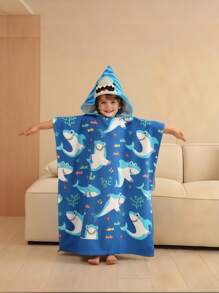Poncho-Handtuch mit Haifisch-Kapuze für Jungen & Mädchen im Alter von 7-12 Jahren - super weich, saugfähig Strand- und Pool-Handtuch mit Kapuze Badezimmer Dekoration Sommer
