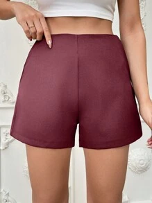 SHEIN Cottnline 女士纯色休闲抽绳腰夏季短裤，百搭 - 藕粉色 - 查看 4
