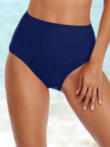SHEIN Swim 度假海滩纯色简约泳裤 - 藏蓝色 - 查看 1