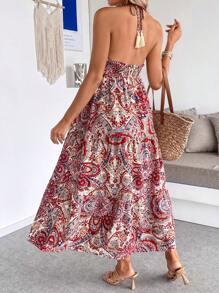 SHEIN Đầm hở lưng in họa tiết toàn thân thời trang mùa hè cho bà bầu - Nhiều màu - Xem 3