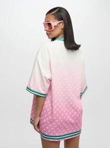 SUMWON WOMEN 纽扣前开式度假衬衫家居服数码印花周末海滩罩衫夏季假日海滩装领口上衣超大节日风格 - 粉色 - 查看 2