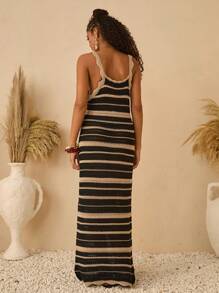 RueChic 女士罩衫条纹钩针针织露背长裙