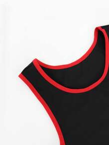 Bodys sin mangas de cuello redondo con ribete de color contrastante para hombres de talla grande en verano - Negro - Ver 4