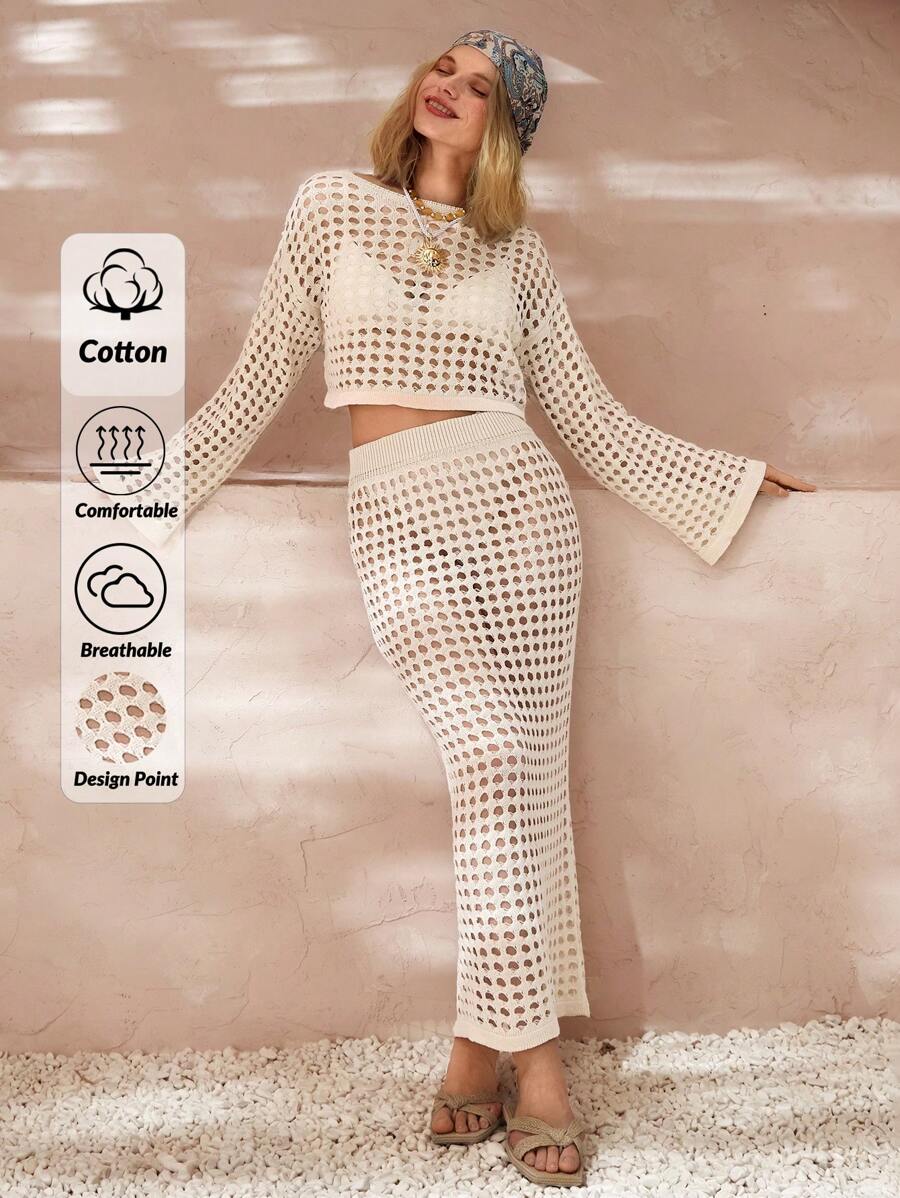 Cut Out Lange Ärmel Sommer Strand Urlaub Cover-Up