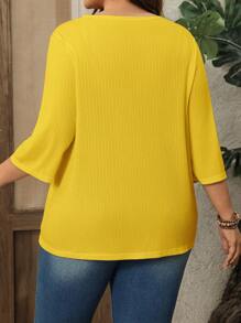 EMERY ROSE Plus Size Women's Mid-Length Sleeve Jacquard Texture Beach Vacation Coat Spring Summer Winter Fall Autumn - Yellow - View 2
