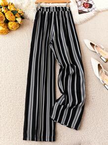 SHEIN LUNE 女士印花宽松蝴蝶结腰优雅休闲裤，适合度假和日常穿着 - 彩色 - 查看 2