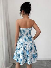 Elenzga Vestido de vacaciones elegante sin tirantes con dobladillo con volantes para mujer, Primavera/Verano - Multicolor - Ver 2