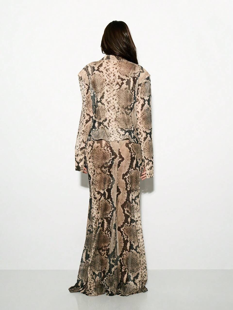 KIZN Plunge Neck Snake Print Mesh Maxi Dress